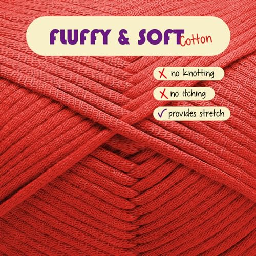 Image of Soft Yarn for Crocheting - Crochet & Knitting Yarn, Beginner Yarn with Easy-to-See Stitches, 250 Yds Amigurumi Yarn, Cotton-Nylon Blend Tshirt Yarn for Crocheting, Worsted Weight Yarn 4, Crimson