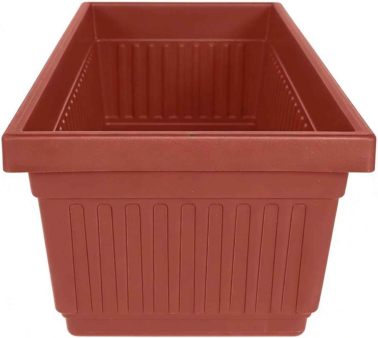 24 Inch Fluted Plastic Window Box Planter - Venetian Style Garden Flower Box for Railings, Patio, Balcony, Indoor/Outdoor Use, Clay Color