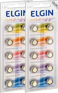Pilha alcalina lr1130 elgin bateria lr54 ag10 kit 20 unidades