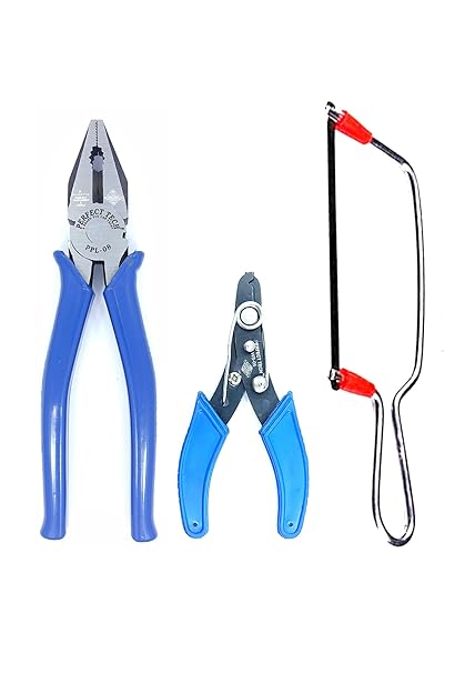 PERFECT TECH COMBO OF 3 PCS 8 INCH PLIER & 5 INCH WIRE STRIPPER & JUNIOR HACKSAW FRAME WITH BLADE