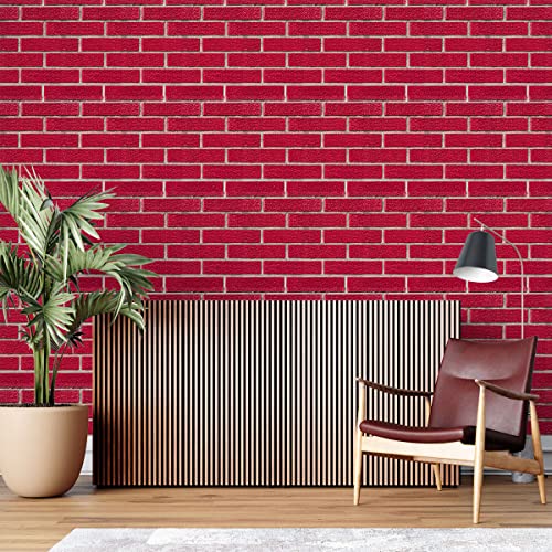 Image of DWELLSINDIA Bricks Self Adhesive Wall Grain Textured Wallpaper (16.14 X 96 Inches, Red)