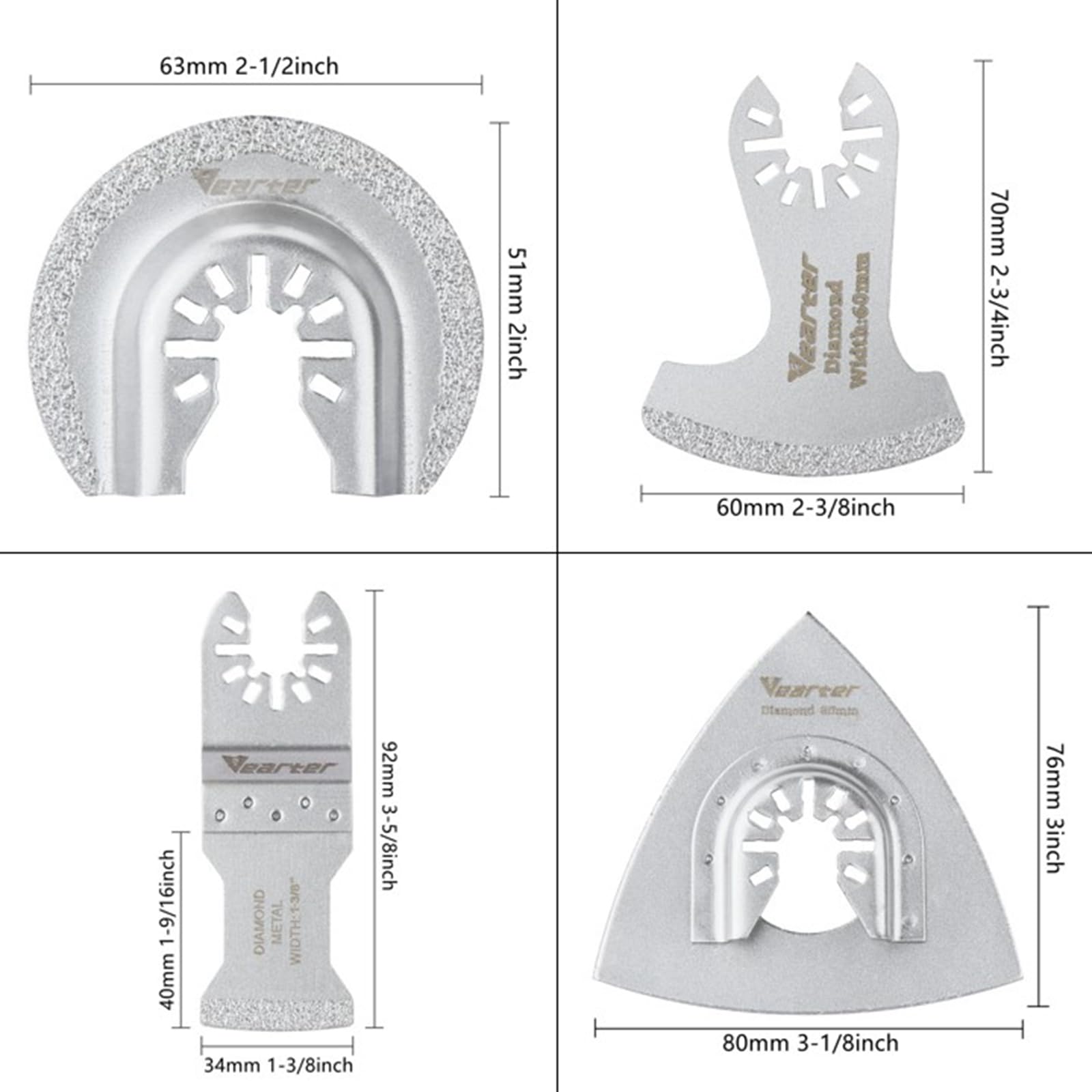 Juego de 4 hojas de sierra oscilante de diamante multiherramienta, kits universales de reparación de azulejos de liberación rápida para eliminación de lechada de arena