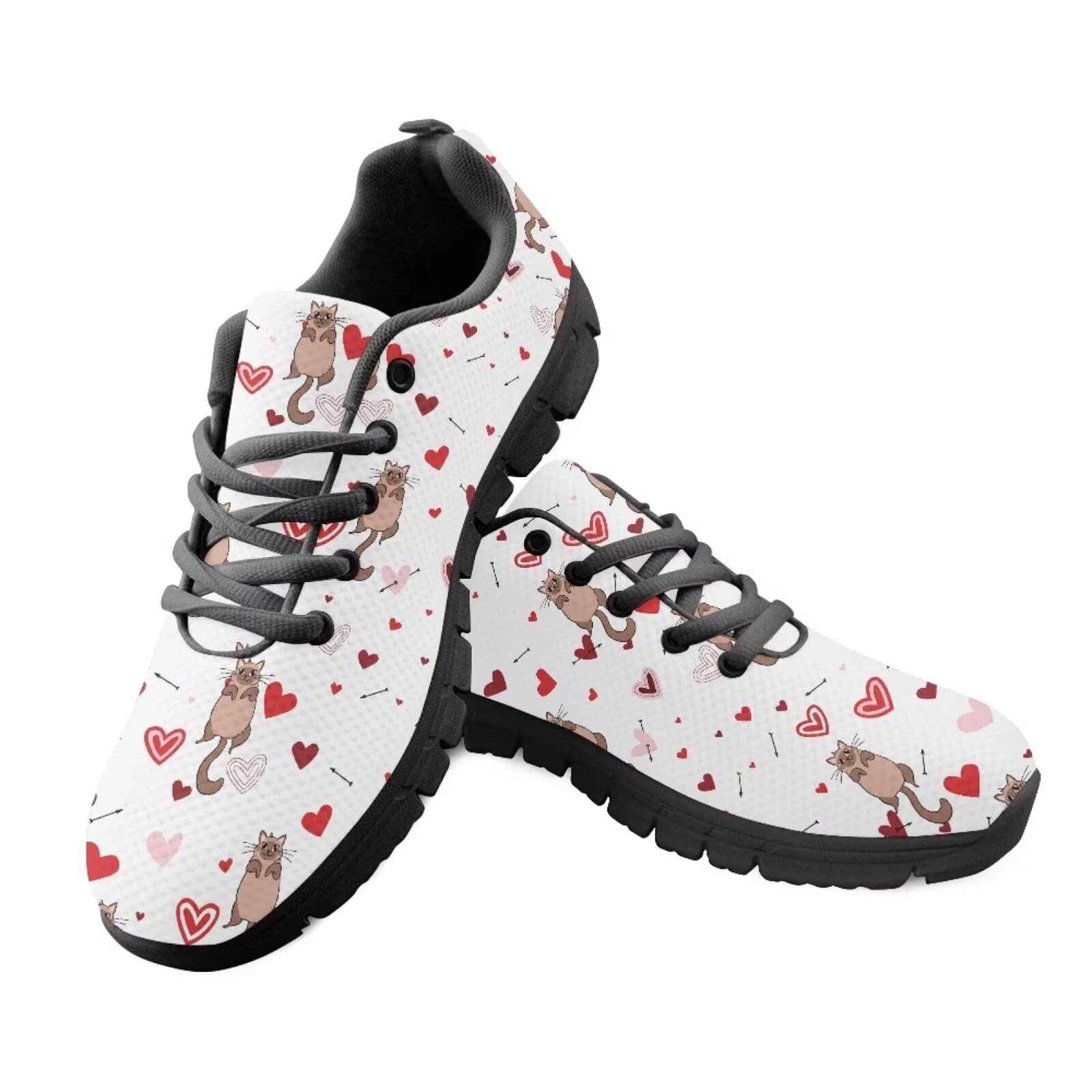 Love Cat White Women's Trail Running Shoes Casual Walking Shoes Flat Hiking Shoes Black Sole Athletic Sneakers
