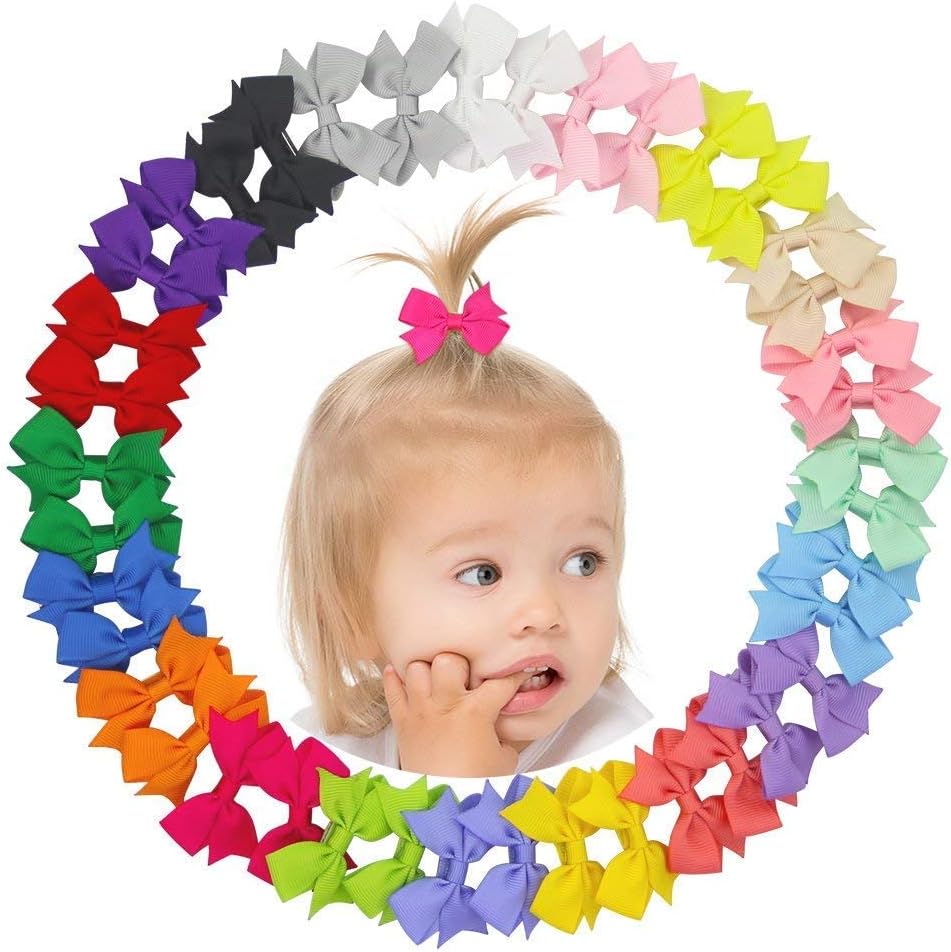 ilonti 20PCS Multi-colored Girls Ribbon Bow Hair Clip Hand-made Kids Alligator Clips Hair Accessories