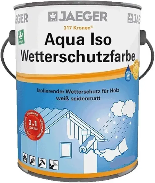 Jäger Aqua ISO Wetterschutzfarbe 3in1 für Holz, 5 Liter weiß seidenmatt