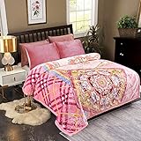 JML Plush Raschel Blanket, Korean Mink Blankets - Silky Soft, 2 Ply Printed Fleece Blanket (Pink, King)