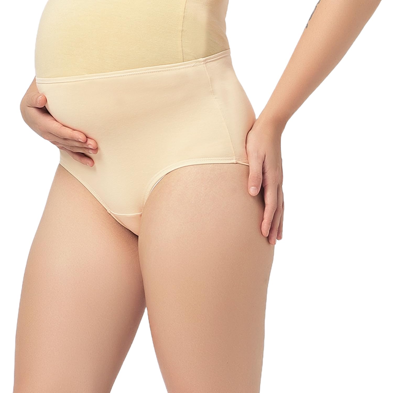 Mumchief High Waist Soft Cotton & Lycra Pregnancy Panty, Over The Belly Fit Lingerie, Solid Stretchable Brief, Breathable
