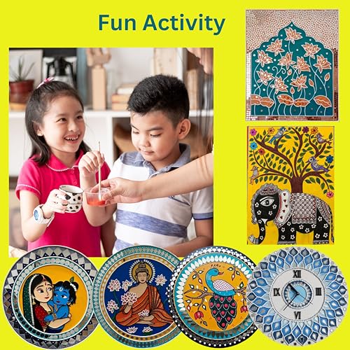 Image of lippan Art Materials DIY kit with 2 premarked madhubani Mandala Designs MDF Board Decorative Mirrors Colours lippan Art kit for Kids Adults Wall Decoration for