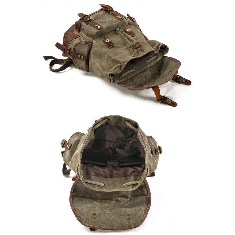Mens Waxed Canvas Leder Rucksack für Männer Wax Leather Rucksäcke Travel Vintage Bookbag mit Laptopfach Rustikal Large Waterproof