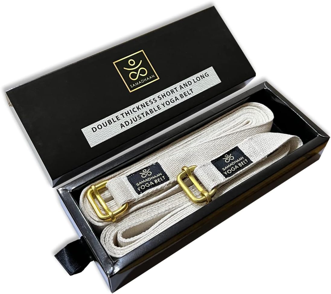 Samadhaan Yoga Strap with Durable Sliding Brass Buckle | Strong & Secure Yoga Strap | Double Thickness Adjustable Yoga Belt for Daily Stretching, Yoga, Pilates & Fitness