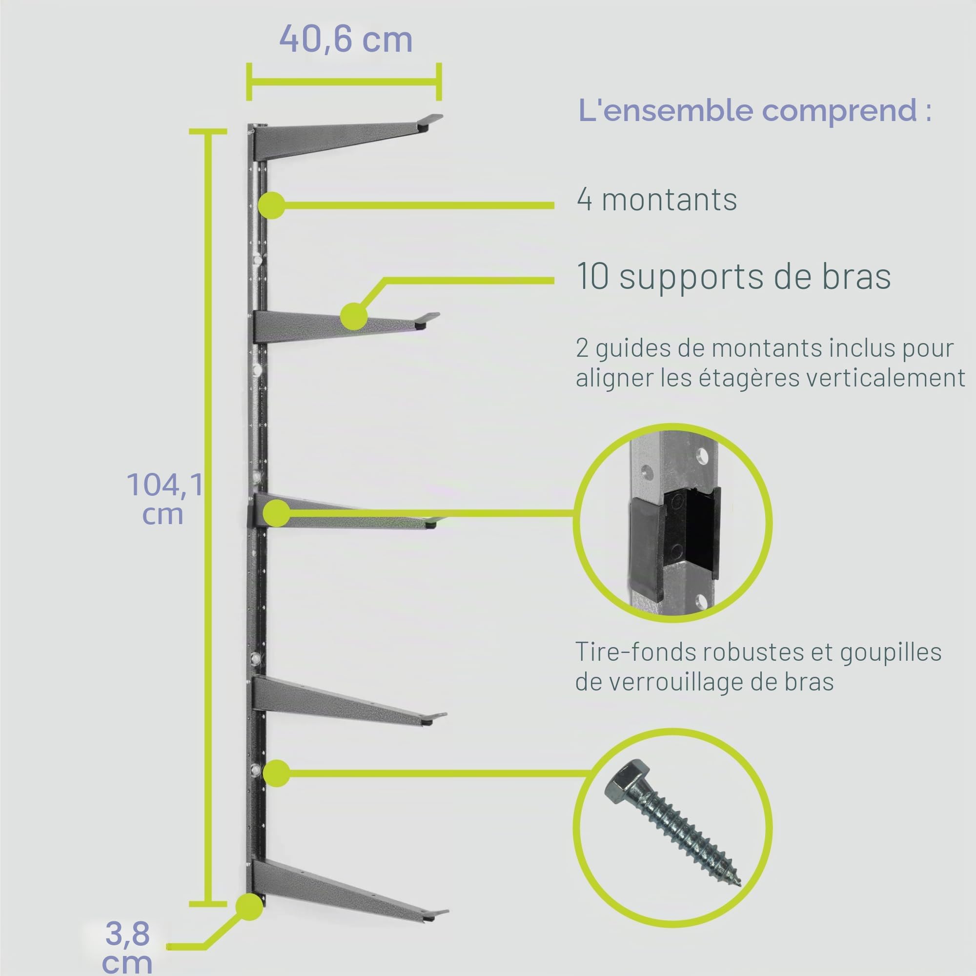 Delta Cycle & Home Étagère de Rangement en Bois et Acier Robuste pouvant Supporter jusqu'à 362,9 kg – Facile à Installer – Bras entièrement réglables – Rangement pour Garage
