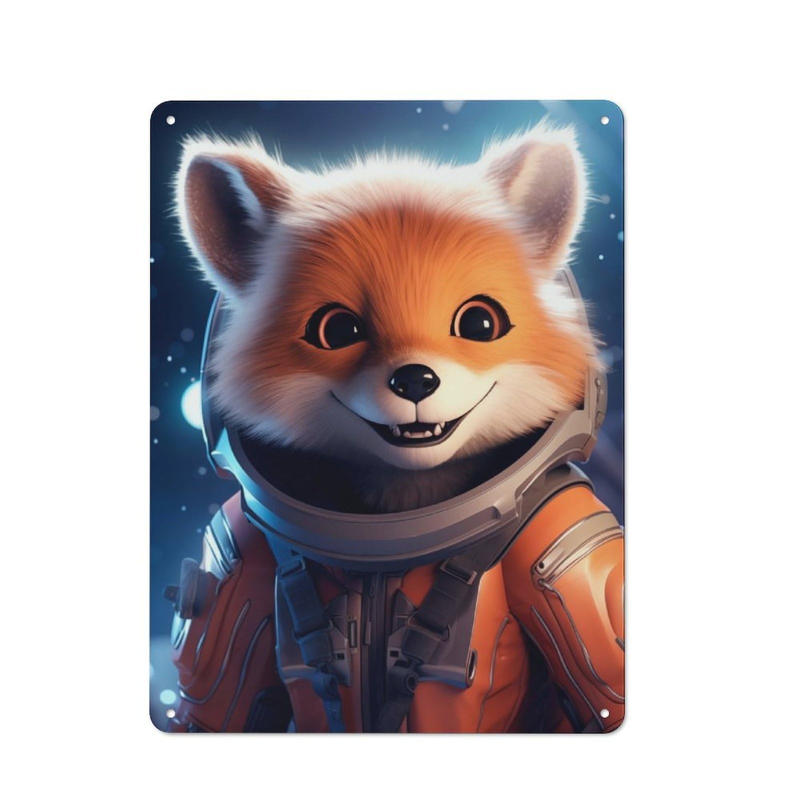 Junmoney Astronaut Baby Red Fox Vintage Tin Sign 40X30cm Featuring For Workshop Wall, Gift For Metal Sign Collectors During The Christmas Season