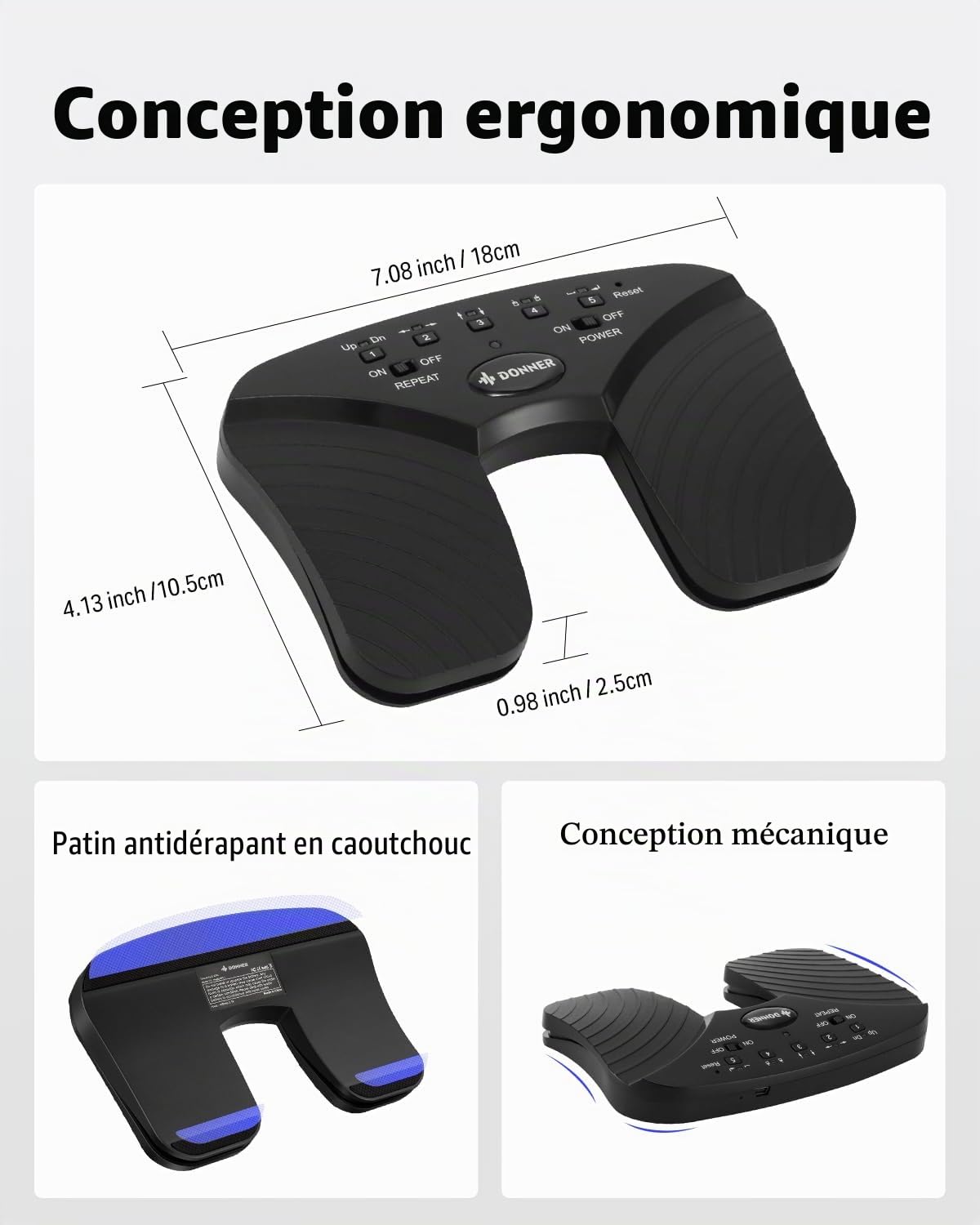Donner Page Turning Pédale sans fil Rechargeable Silencieux Pour Tablettes, Téléphone, Pédale, Noir