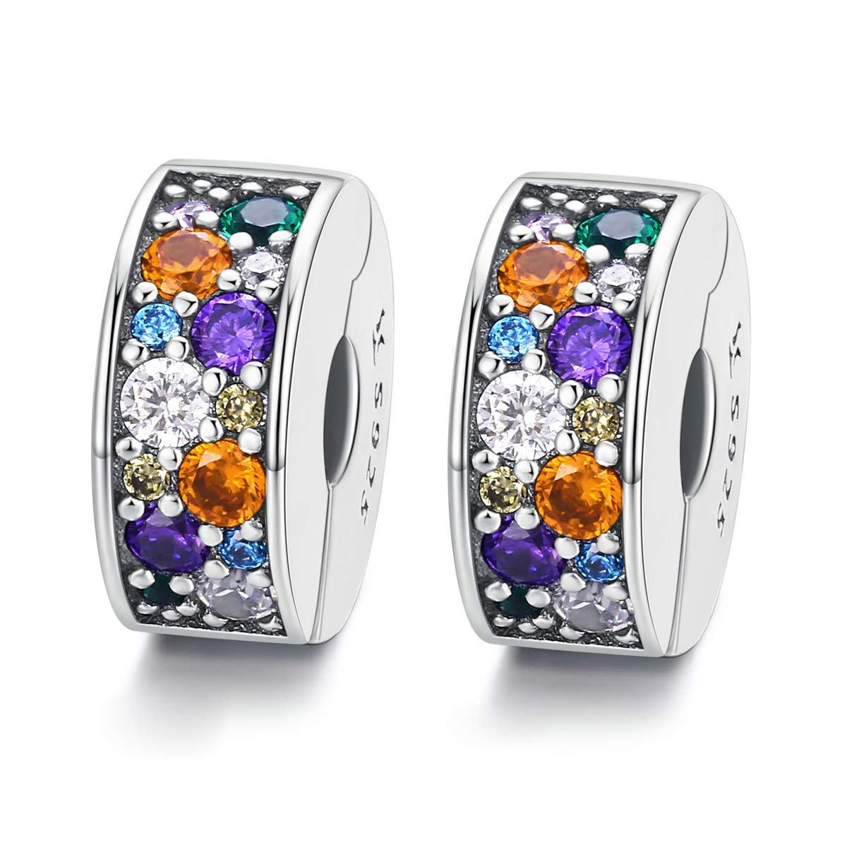 MEETCCYAbalorio espaciador de clip de plata de ley 925 con cristal azul y blanco, con cierre de clip para pulsera, compatible con cuentas europeas de pulsera