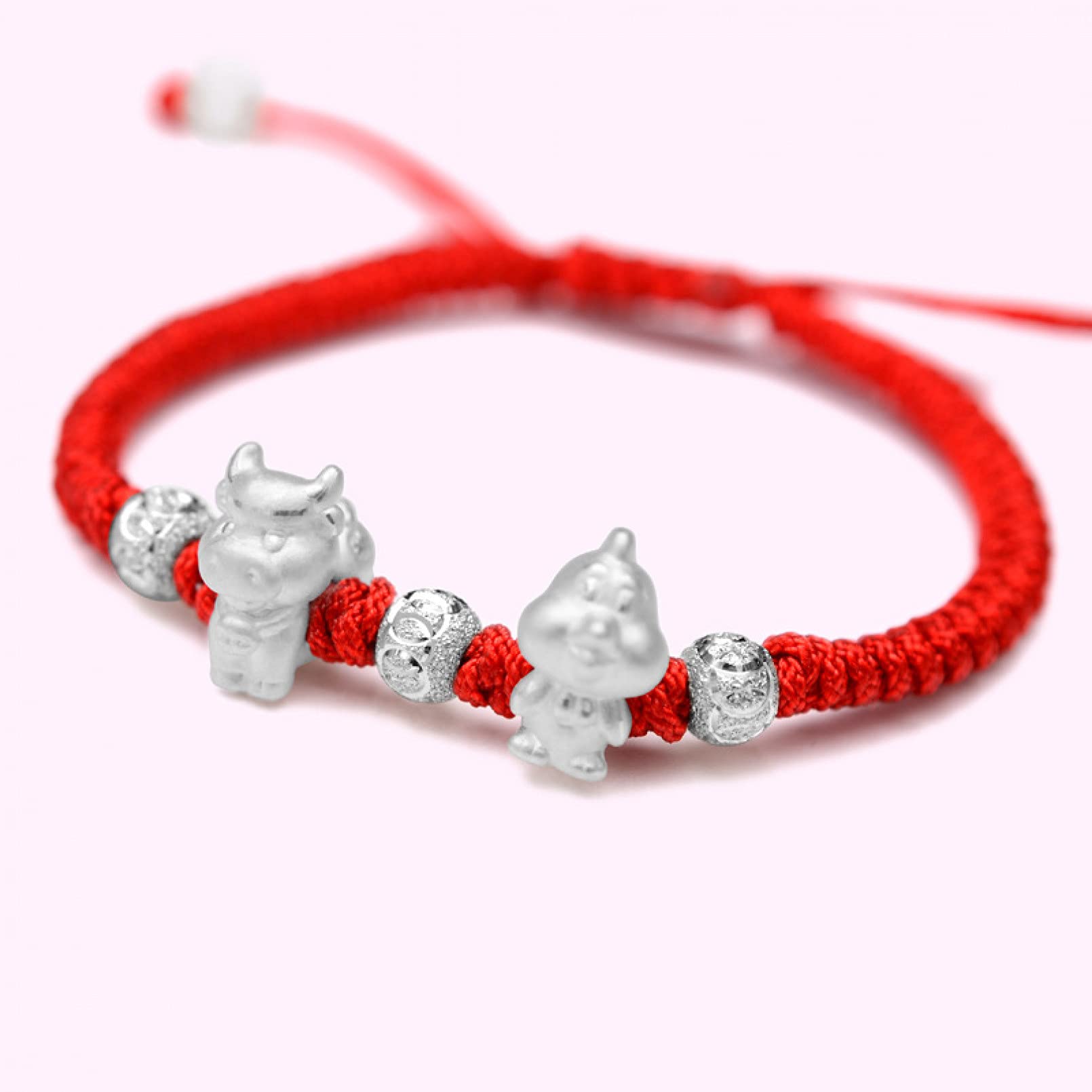 N/Ａ Jewelry Attributes Wear 999 sterling silver red cord woven triad and Liuhe zodiac bracelet Mother's Day Christmas Birthday Gift