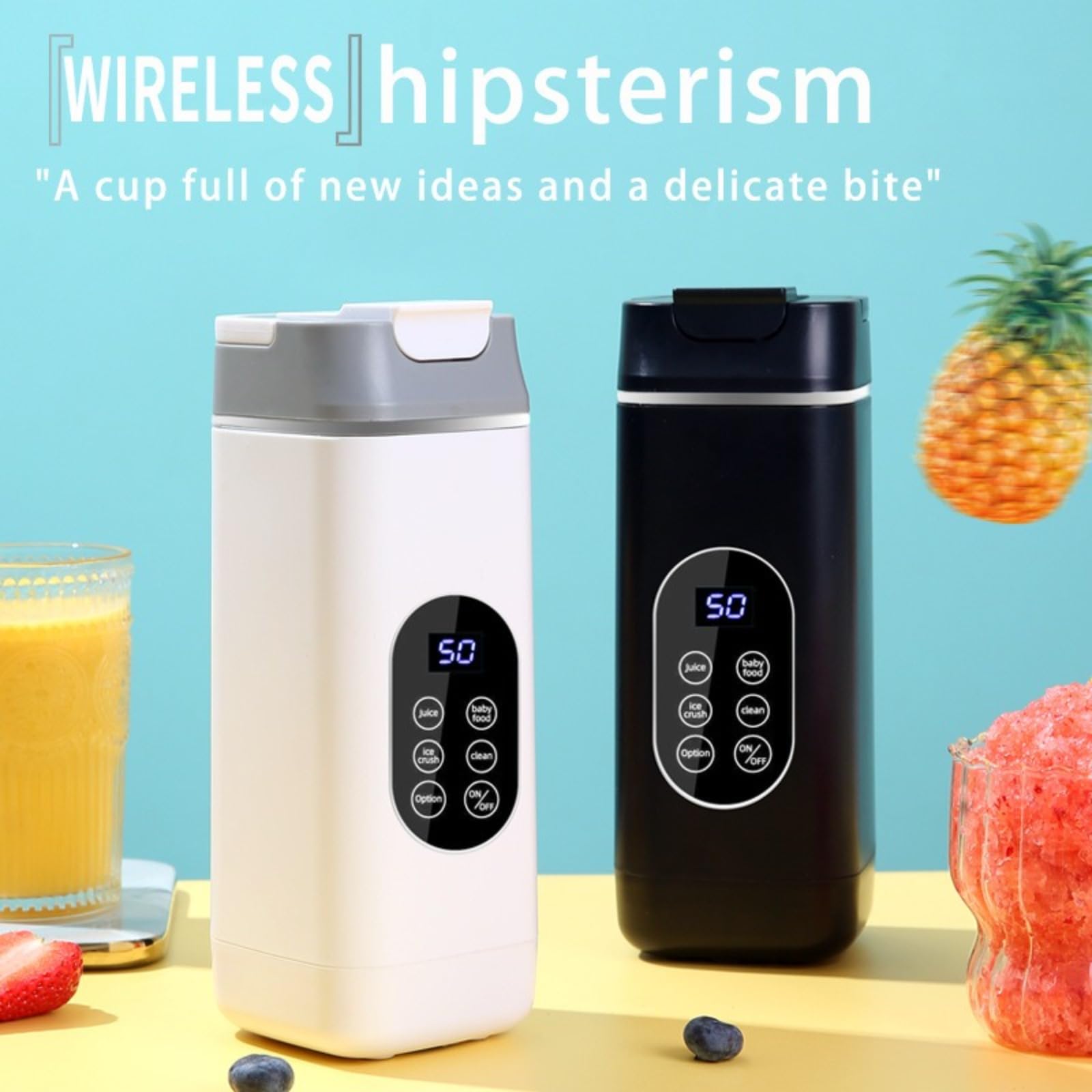 Licuadora portátil inalámbrica, trituradora de hielo, mini licuadora personal con pantalla digital, batido de velocidad recargable, licuadora de viaje pequeña para uso en el hogar, al aire libre