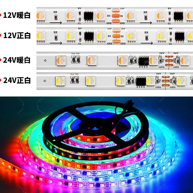 AKSPET LED Dekorationszubehör 5 Meter, LED-Lichtstreifen WS2814A RGBW 4-in-1 DC12V/24V 5050SMD 60leds/m Außenbeleuchtung wasserdichte LED-Vollfarbstreifen Outdoor/Indoor(24V-warm White 3000k,IP65)