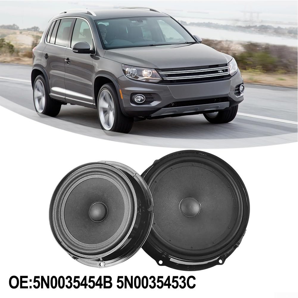 Eawfgtuw 5N0035454B 5N0035453C Tieftöner-Lautsprecher vorne und hinten, Ersatz für Tiguan 2009–2019, ABS, schwarz, Innenraum, Auto-Audiosystem, Upgrade, einfache Installation (vorne)