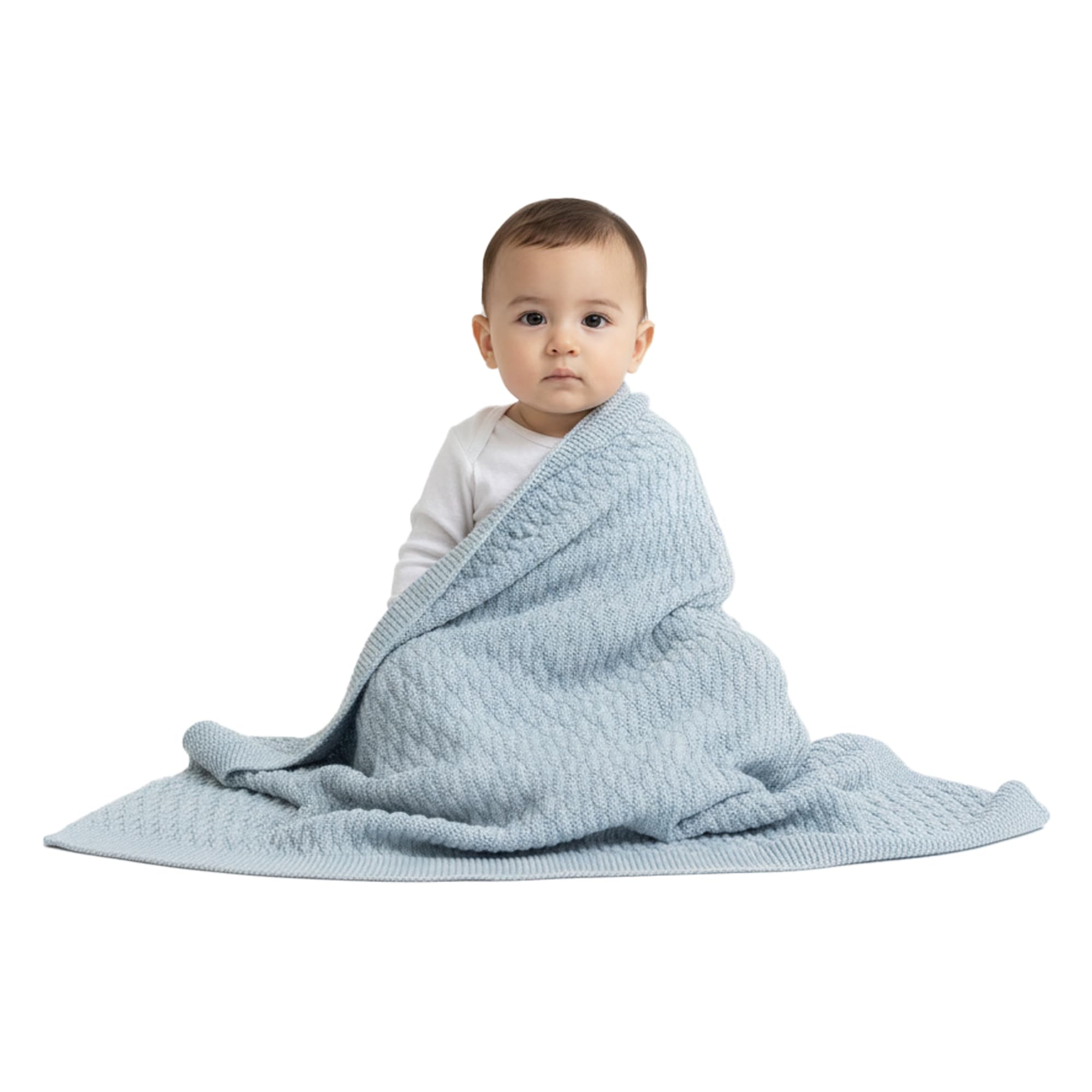 Little Dedi 100% Organic Cotton Baby Knitted Blanket with Gift Box - Soft Toddler, Crib, Stroller Blanket - Neutral Swaddle and Receiving Blanket for Newborns, Baby Blue