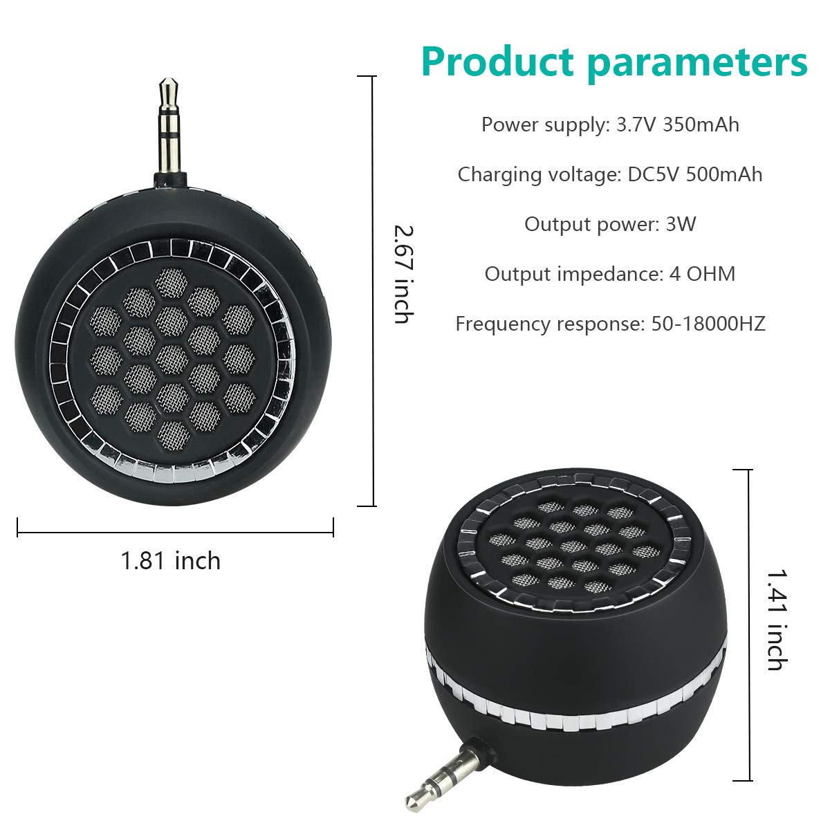 Color You Tragbarer Lautsprecher, Mini-Lautsprecher für Mobiltelefone mit 3,5 mm AUX-Audio-Schnittstelle im Micro-USB-Port für klare Bässe