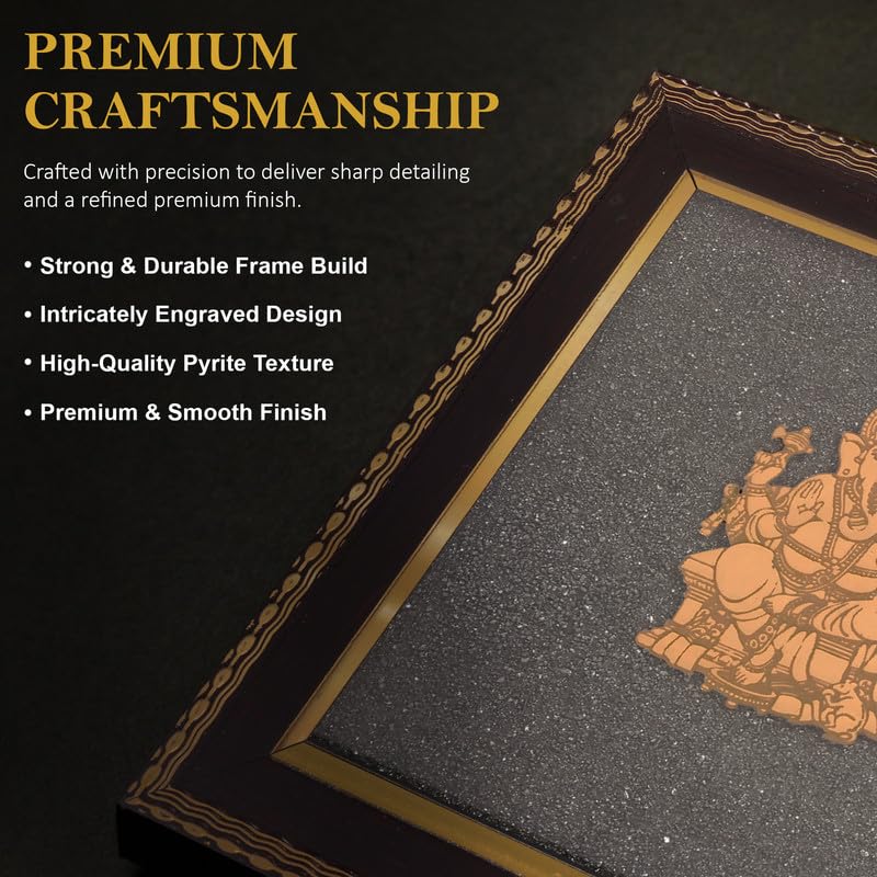 Image of Lord Ganesha Wall Frame for Wealth & Success, Gold Finish Spiritual Wall Decor for Home, Office & Entrance Vastu Art