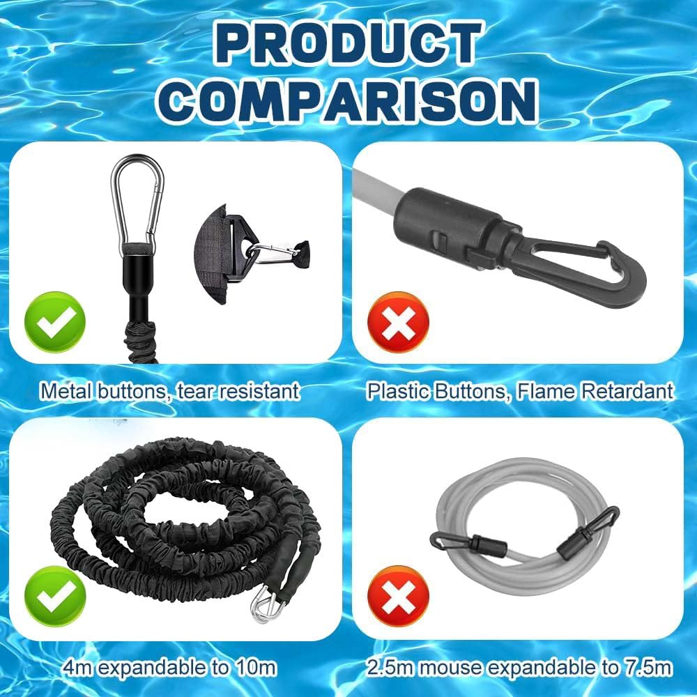 Breiterer Schwimmgurt Pool Erwachsene, 10cm Breiter Pool Schwimmgurt, 4-12M Verstellbarer Gegenstromanlage für Pool mit 2× 304 Edelstahl Ersatzschnallen für Schwimmtraining Geeignet
