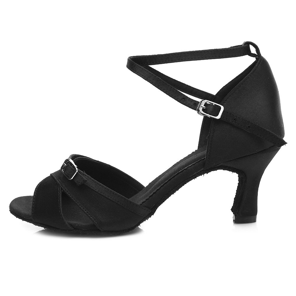 HROYL Women's Latin Dance Shoes Mid Heel Satin Salsa Tango Ballroom TY-B57