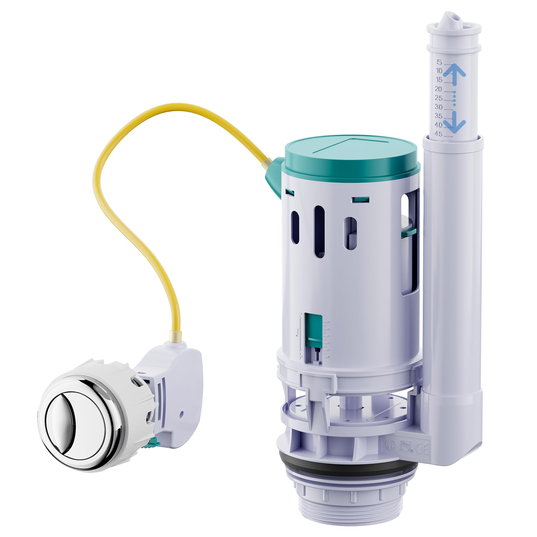 Toilet Dual Flush Valve with Button, Suitable for 2 Inch (Φ59-61MM) Toilet Flush Replacement Kit, Adjustable Overflow Pipe, 30cm Cord White