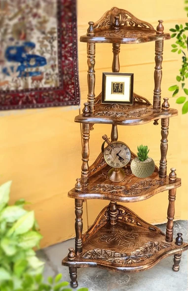 【新品】Magical Furniture Brass side shelf Hastshilp Furniture Corner Shelf Wooden Handmade Side Corner 4