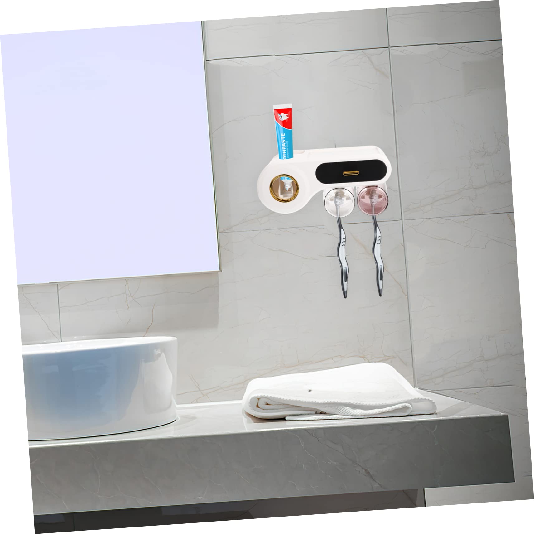 Portacepillos de Dientes de Pared Negro Plástico, Organizador | Cepillos y Maquinillas, Diseño Sencillo y Multifuncional, Set de Vaso y Soporte para Lavabo
