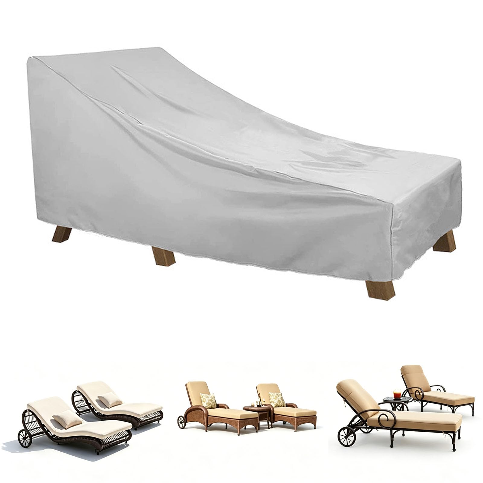 Waterproof Sunbed Covers for Sun Loungers,Outdoor Sun Lounger Cover,Oxford Fabric Garden Sunbed Protection Cover Waterproof Rattan Sun Lounger Covers (Size:210D-208x76x41/79cm,Color:Gray)