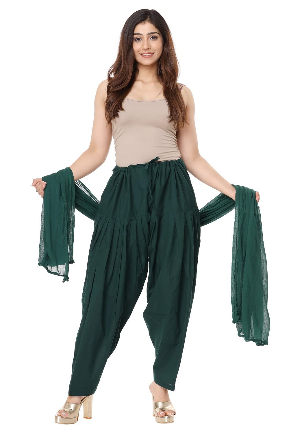 endfashion Woman's Plain Cotton Semi Patiala Salwar with Dupatta|| Free Size || Plain Patiala || Semi Patiala Pants-picture-56