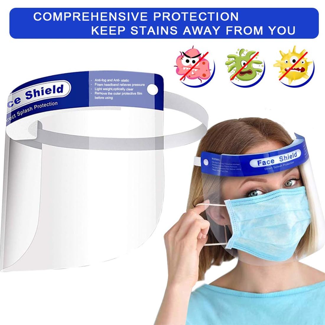 EIHI Gesichtsschutz, 10 Stück Face Shield mit Anti Beschlag Visier Gesichtsschutz und angenehmem Dank Polsterung- Gesichtsschutzschild, Faceshield, Visier, Spuckschutz