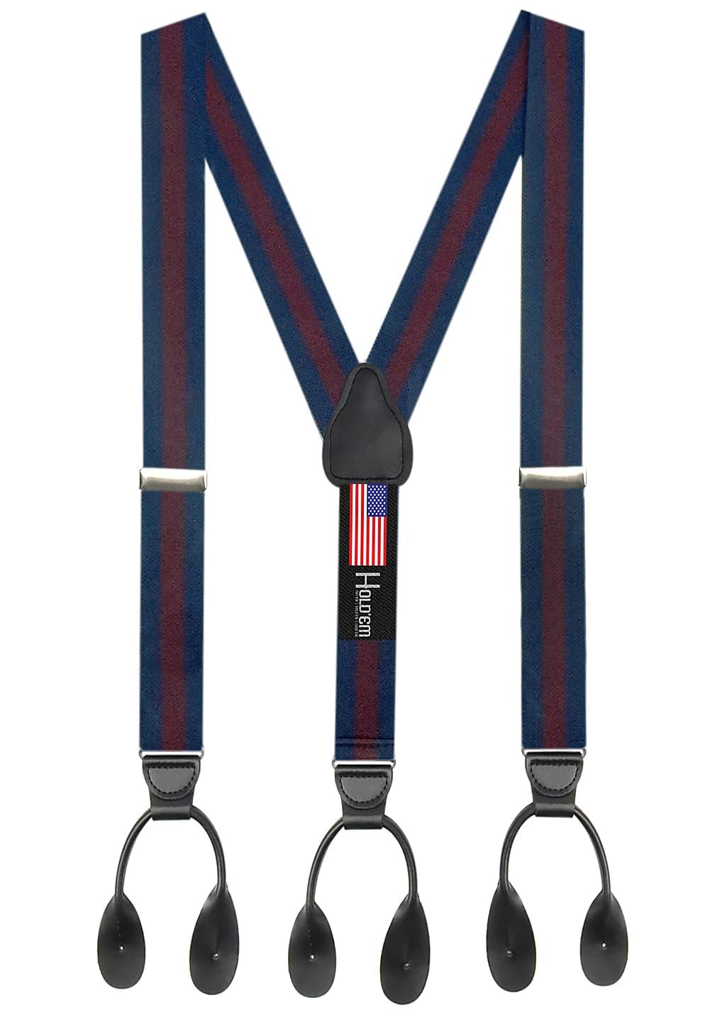 HOLD'EMSuspender for Men Made in USA Y-Back Genuine Leather Trimmed Button End Tuxedo Suspenders Many colors and designs