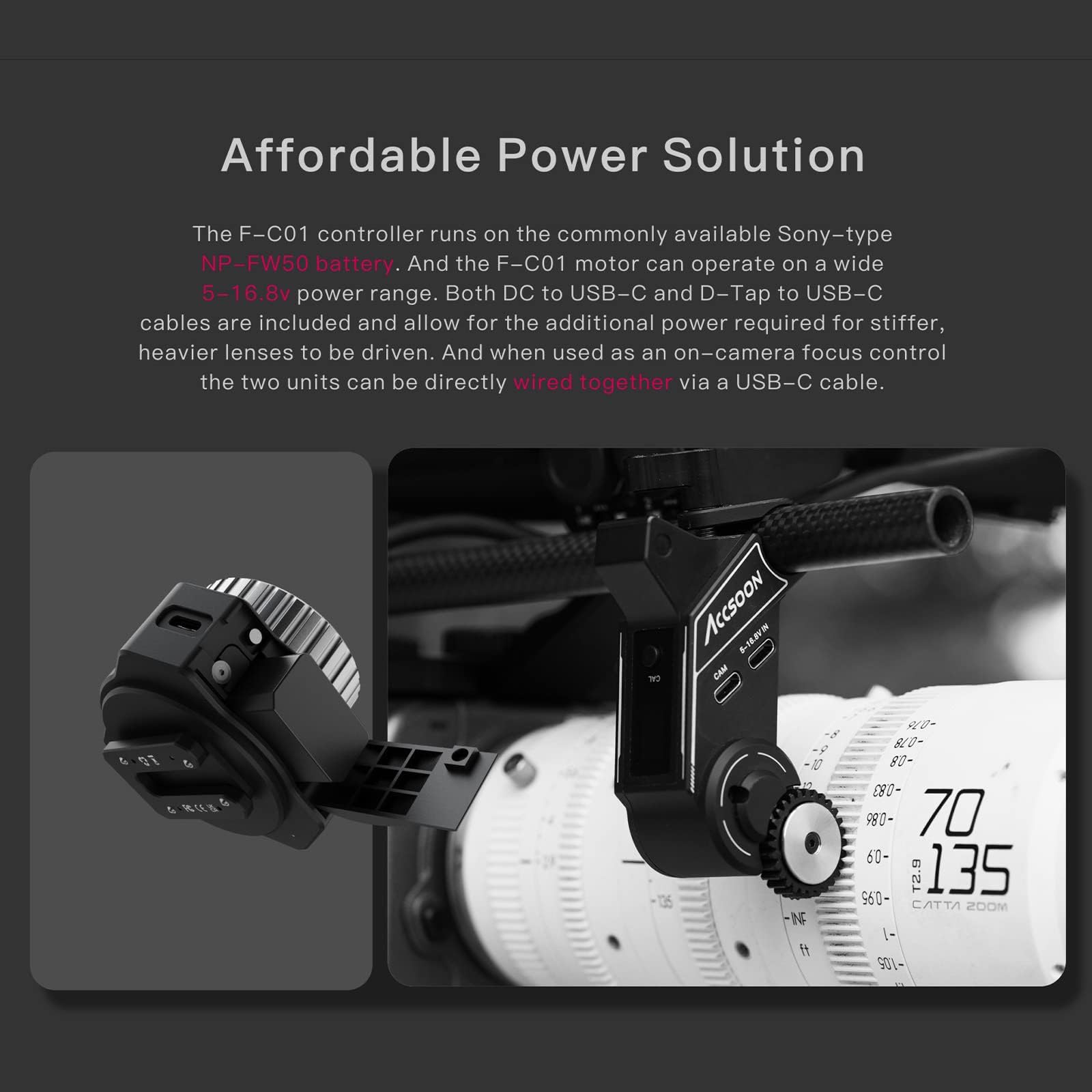 Accsoon F-C01 Wireless/Wired FHSS Lens Control System Wireless Anti-Interference Follow Focus Lens Zoom Control 100m Effective Distance HD OLED Screen for DSLRs/Mirrorless Cameras