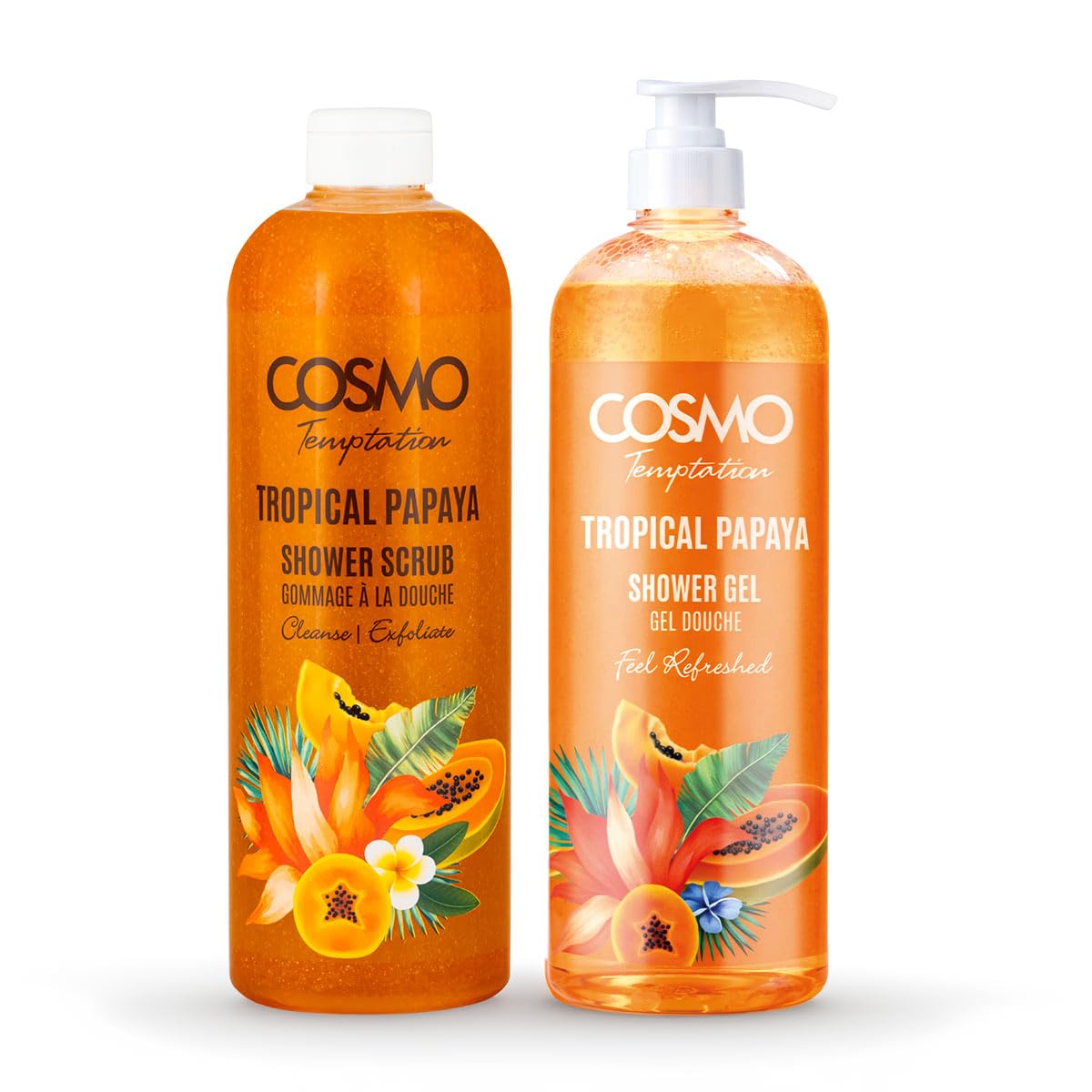 Cosmo Temptation Tropical Papaya Luxury Bath & Body Care 2 Pieces Set | Shower Scrub 1000ml & Shower Gel 1000ml | Long Lasting Fragrance | Tan Removal & Brightening | Non Greasy | For All Skin Types-image-31