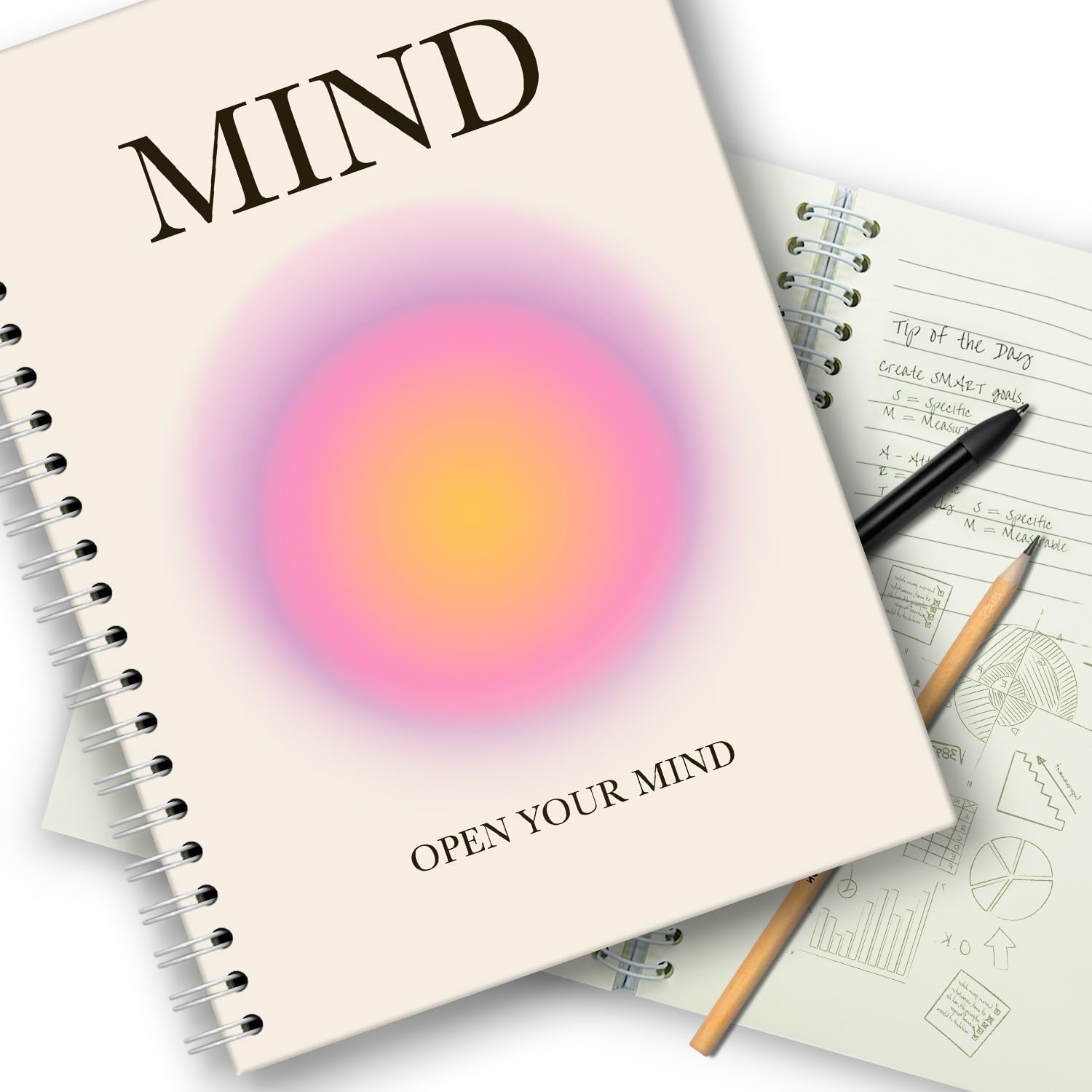 XKZGSZB Open Your Mind Pink Aesthetic,Inspirational Notebooks, Funny Notebooks for Work，Funny Spiral Notebooks With 160 Pages, Journaling Notebooks for Women Teen Girls Friend,for School Home Office