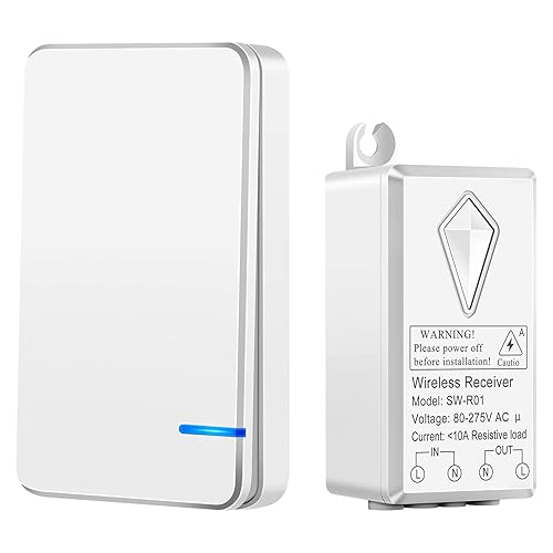 Cruxer Interruptor de luz inalámbrico mejorado, interruptor de luz de control remoto de antena Microstrip y kit de receptor, sin cableado en la