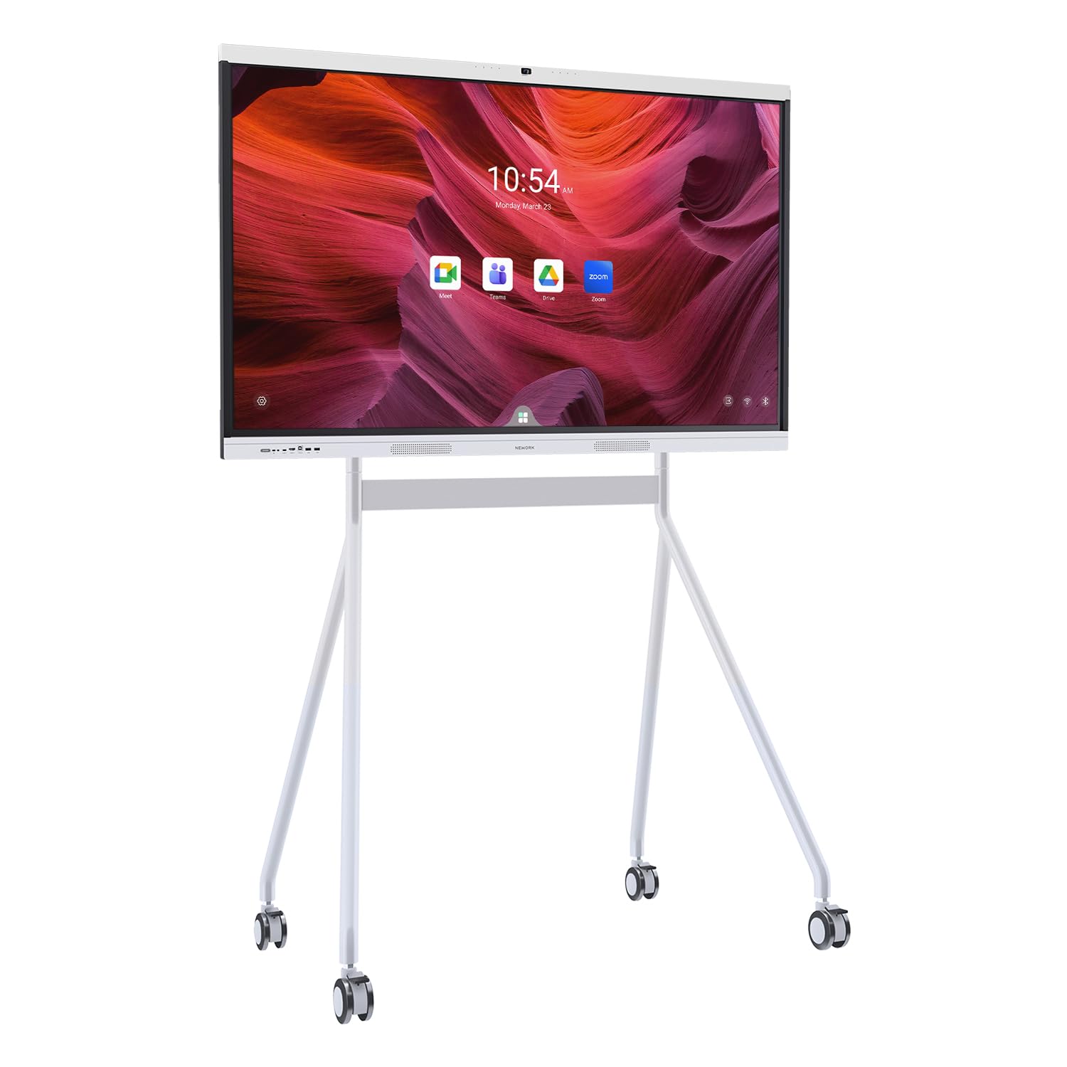 NEWORK Smart Board with Mobile Cart, 55" All-in-One Interactive Whiteboard, Google EDLA Certified, 48MP CMOS Sensor 4K UHD Camera, 8 AI Noise-Canceling Mics, for Professional Business Meetings