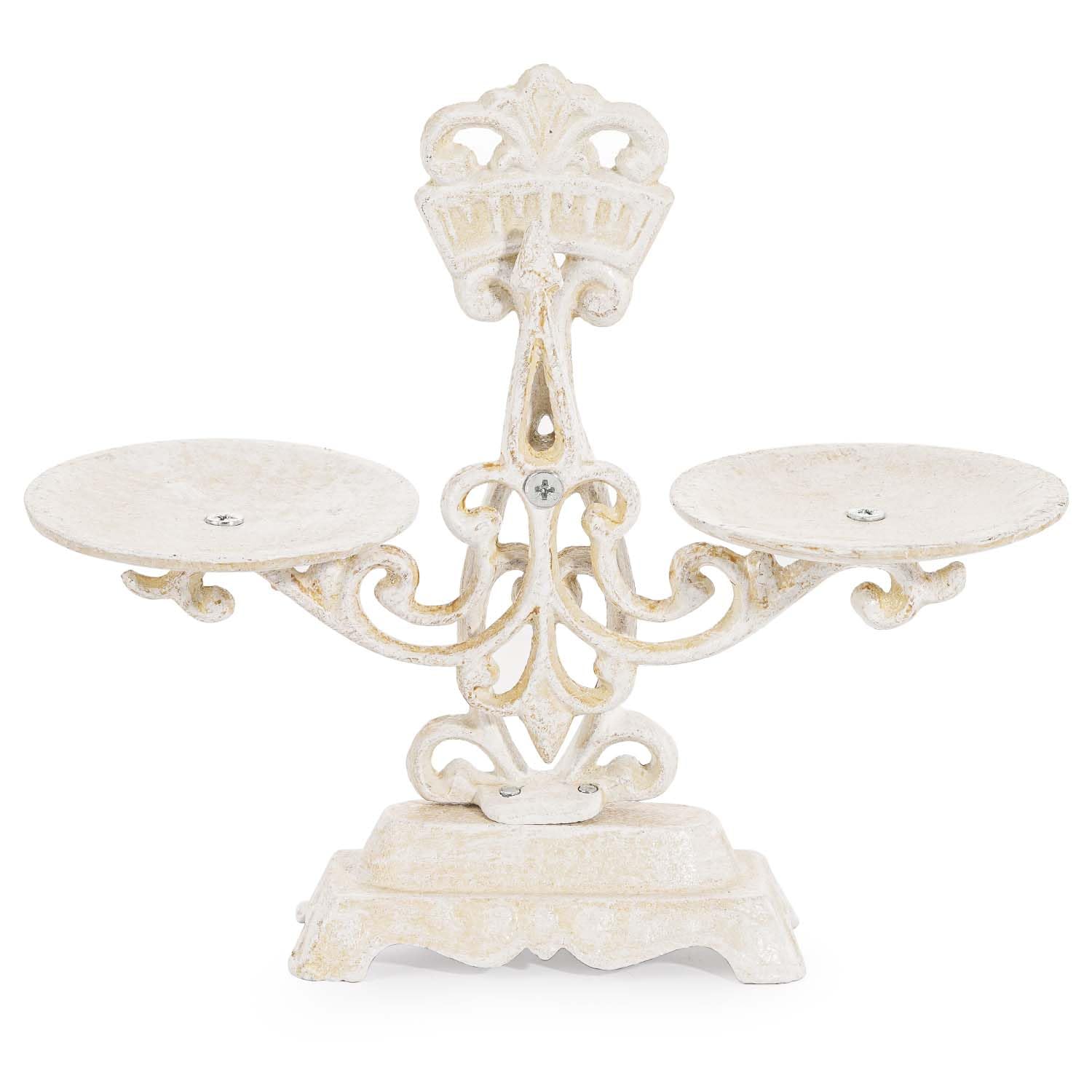 Sungmor Portacandele vintage in ghisa, stile rustico a doppio vassoio, design a scala di equilibrio, in stile antico, centrotavola da tavolo in metallo bianco per candele a pilastro o tealight