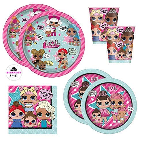 LOL Doll Birthday Party Supplies Set - Dinner and Cake Plates, Cups, Napkins, Decorations (Standard - Serves 16)