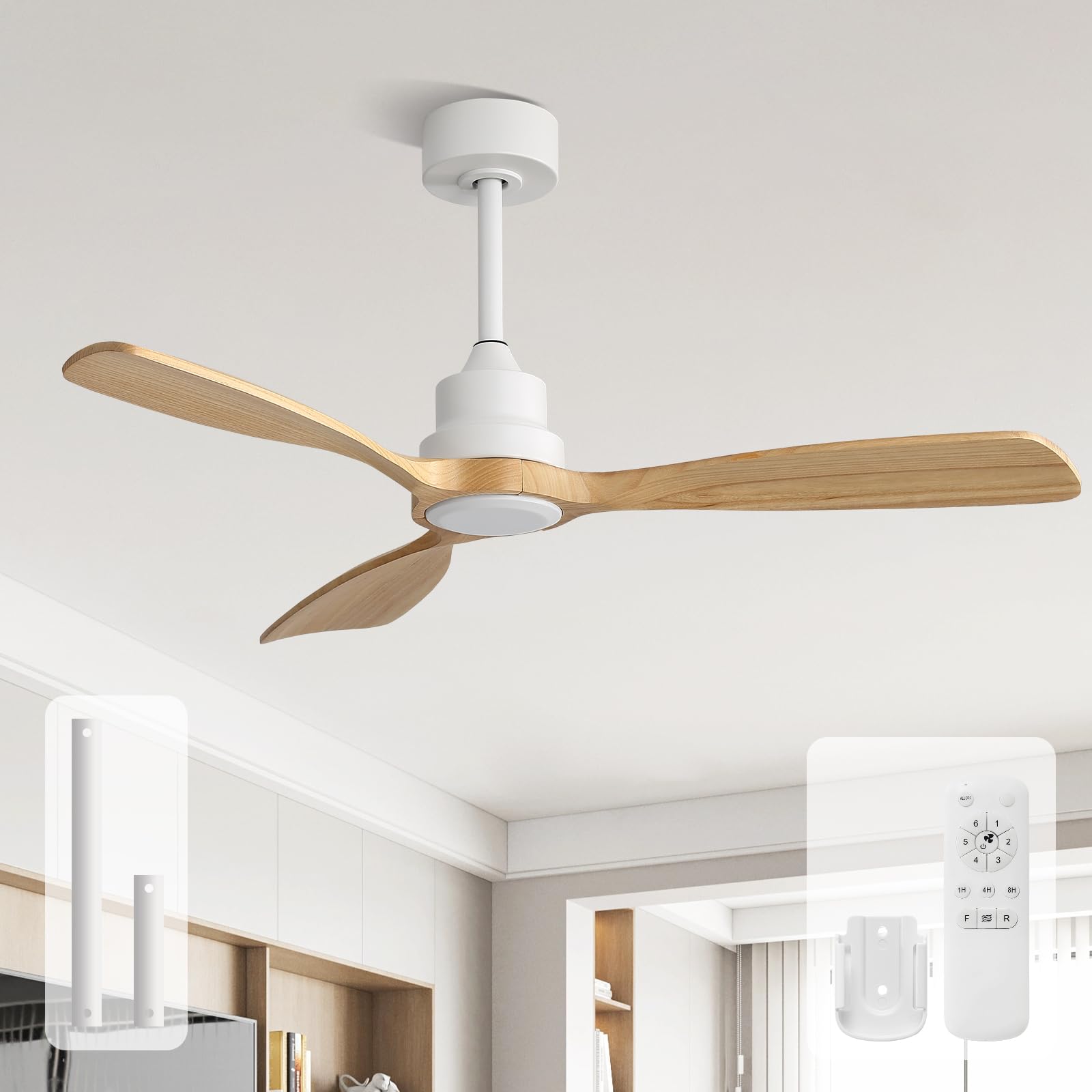 Sofucor 52" Wood Ceiling Fan with Lights & Remote -28