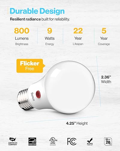 Miniatura 5 de Sunco - Paquete de 10 bombillas LED para exteriores del atardecer al amanecer A19, fotocélula automática para iluminación exterior, 800 LM, 9 W (60