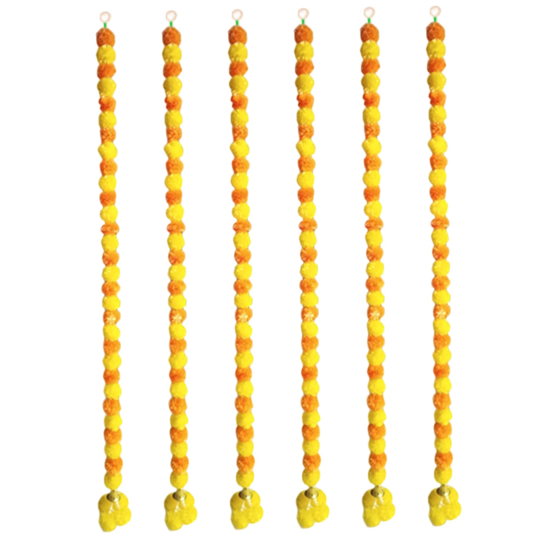CAKEEYUM 6Pcs Marigold Garlands 5ft Orange Yellow Marigold Garland with Golden Bells Diwali Decorations for Door Home Halloween Flowers, Garland for Decoration, Garlands for Decoration