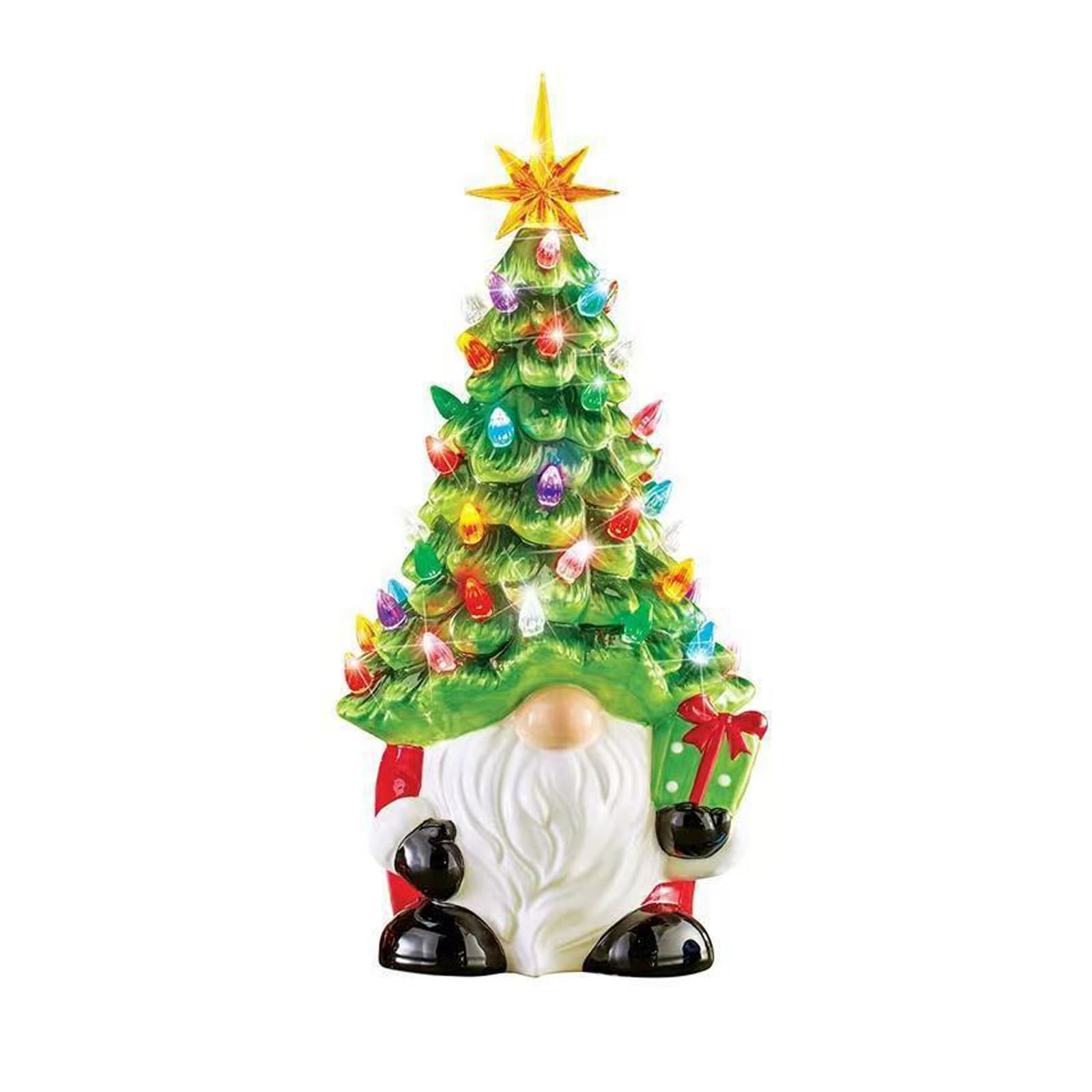 Msioytog Lighted Up Gnomes Christmas Tree Multicolored Lights Christmas Decorations Tabletop Ornament for Table Fireplaces Home Prelit Xmases Tree Table Ornament