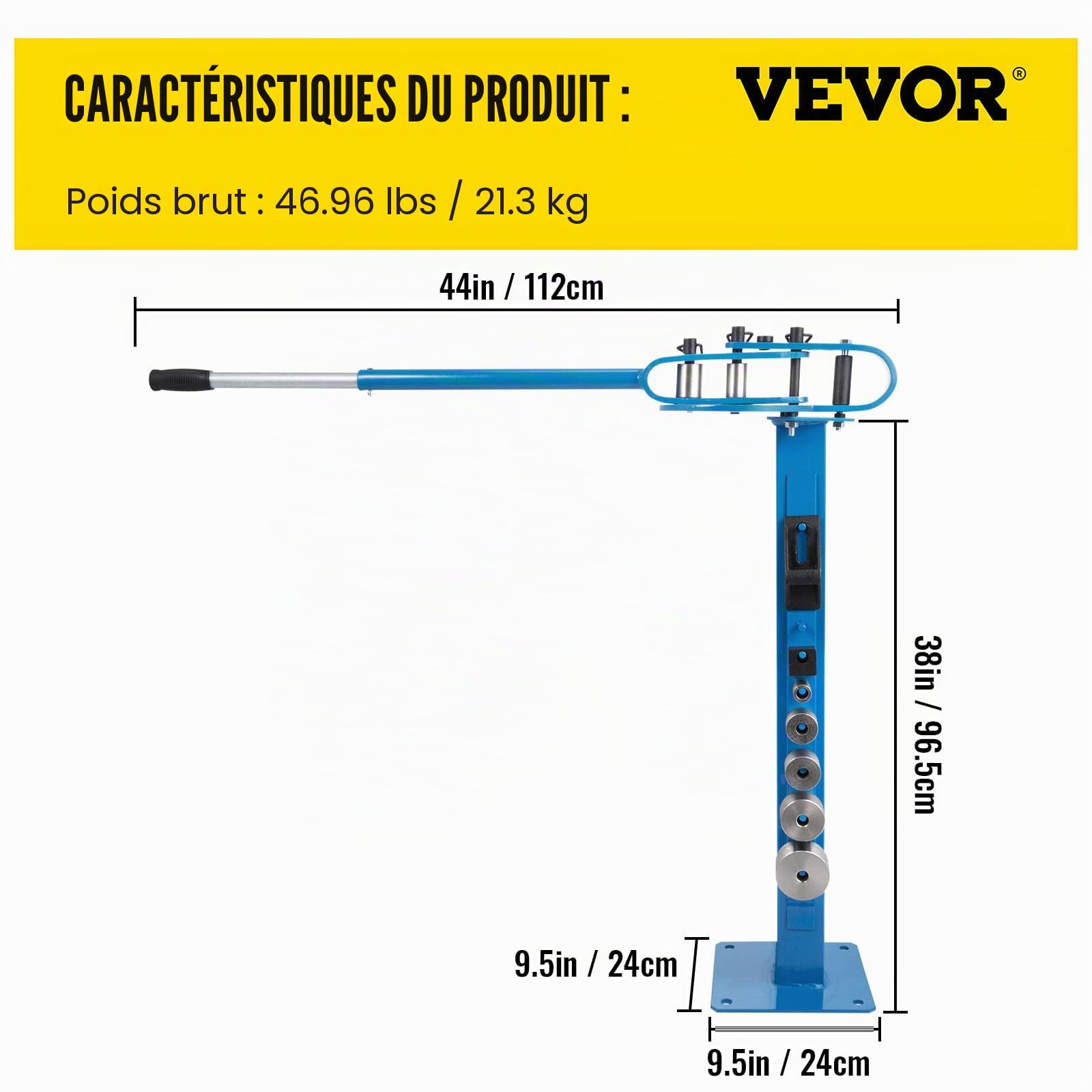 VEVOR Cintreuse Manuelle Presse de plancher en métal type de sol 7 matrices Poignée télescopique montable de 1-3 "