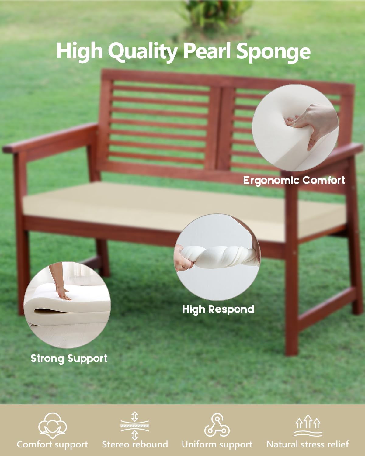 OutStep Coussins de Banc d'extérieur, Coussins d'assise renforcés et imperméables, Coussin de Banc Haute densité avec Dessous antidérapant, Coussins d'extérieur pour balancelles (Beige, 100x40x5 cm)