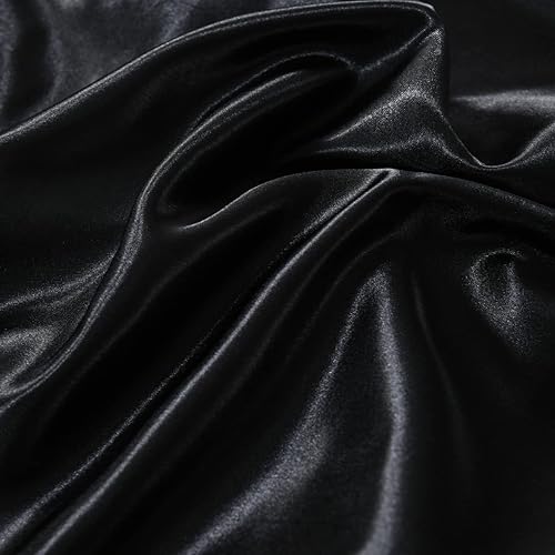 Miniatura 6 de Chanyuan - Juego de funda de edredón de satén sedoso negro, tamaño Queen, lujoso, suave y sedoso, colección de ropa de cama de microfibra suave,
