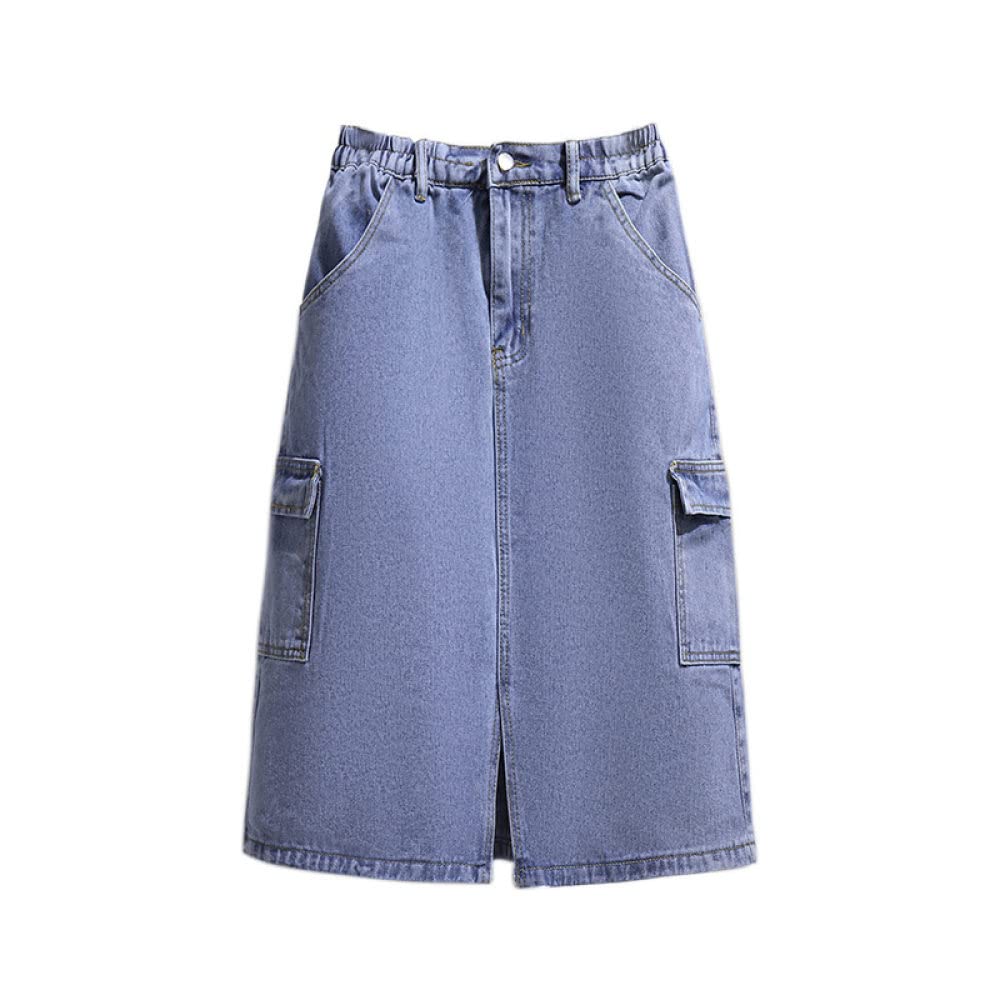 Gonna Donna,Gonna Midi da Donna Gonna di Jeans Cargo con Spacco Elastico A Vita Alta Blu con Tasca Plus Size A-Line Gonne Lunghe Diritte Casual per Ragazze Signore,XL