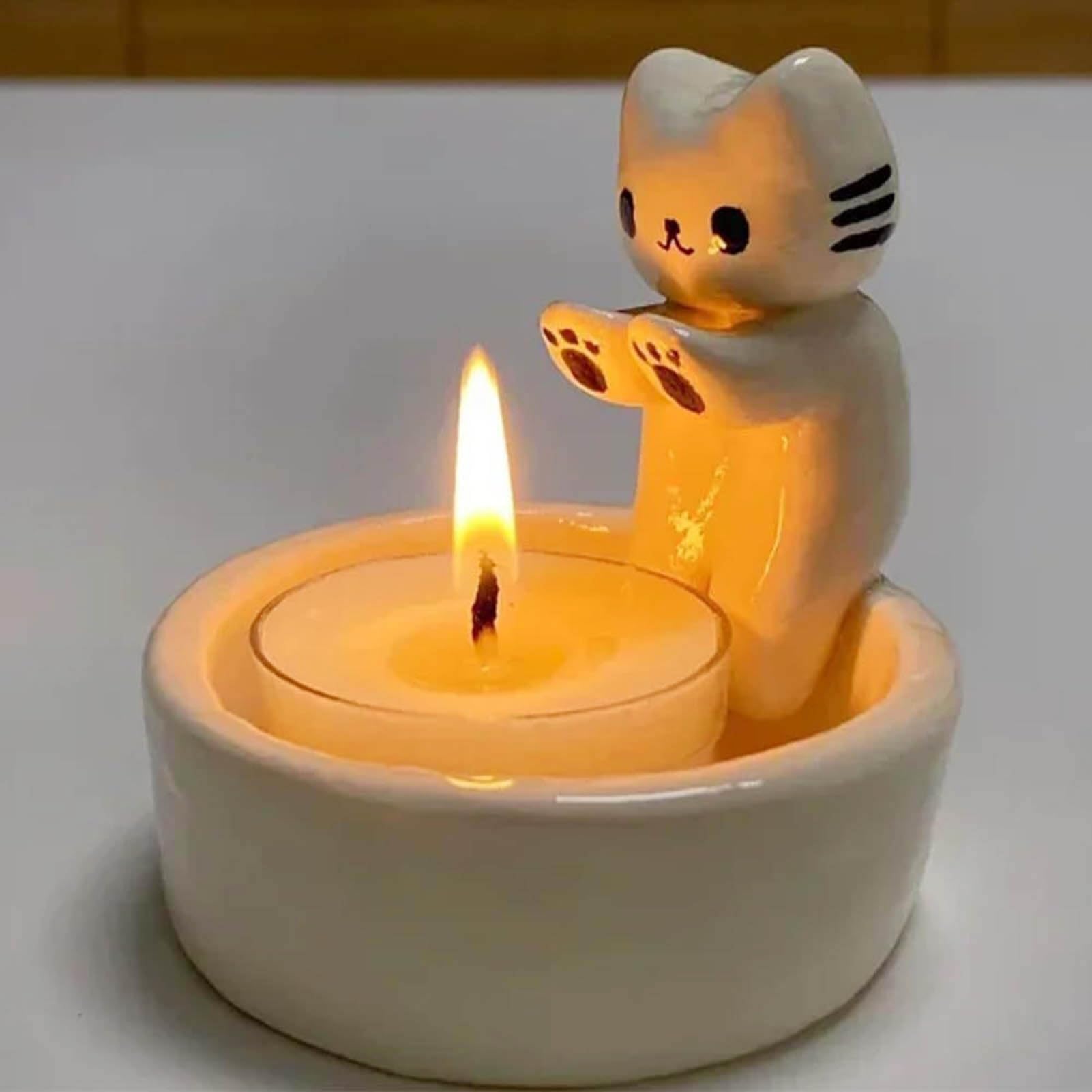 Cat Candle Holder, Cartoon Kitten Candle Holder, Cat